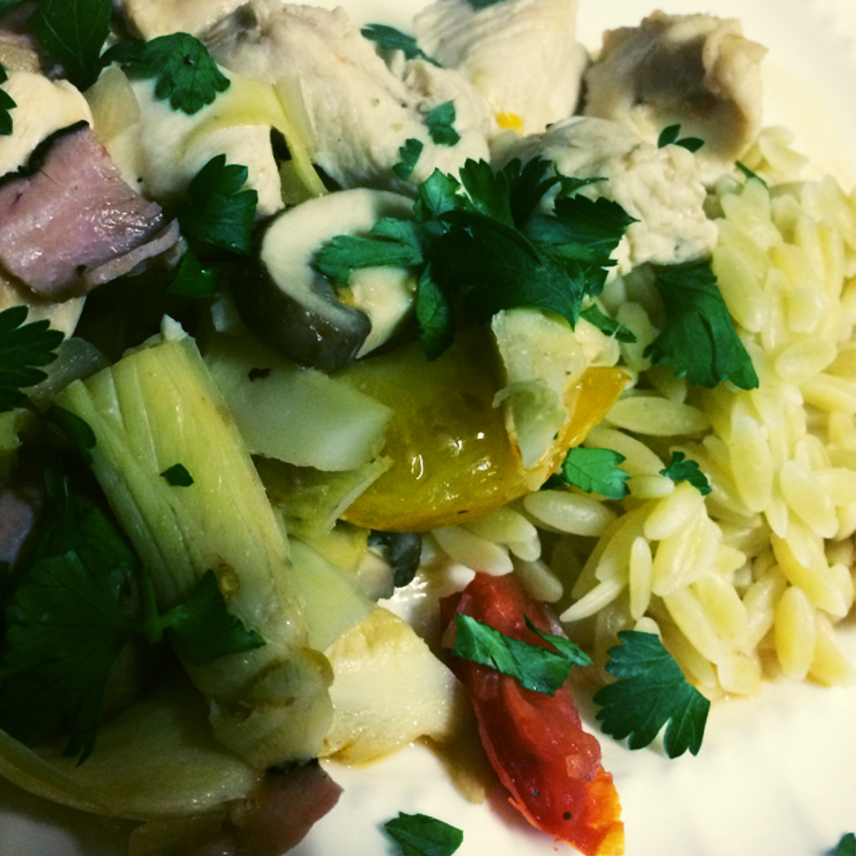 Balsamic Chicken with Artichokes and Orzo